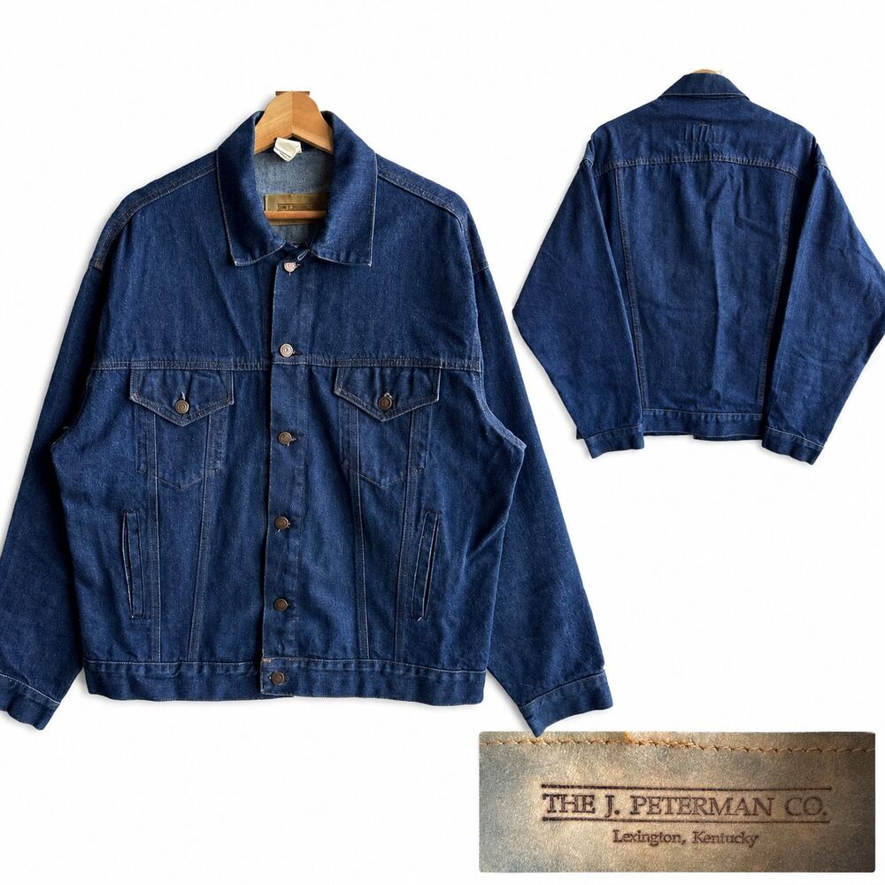 VTG J. Peterman Men’s Medium Dark Blue Denim Jacket Trucker Jean Jacket Made USA